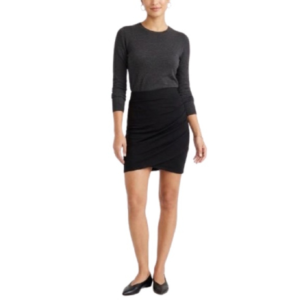 Express Womens XS Black Drape Front Ruched Mini Skirt Stretch Cotton Blend Wrap